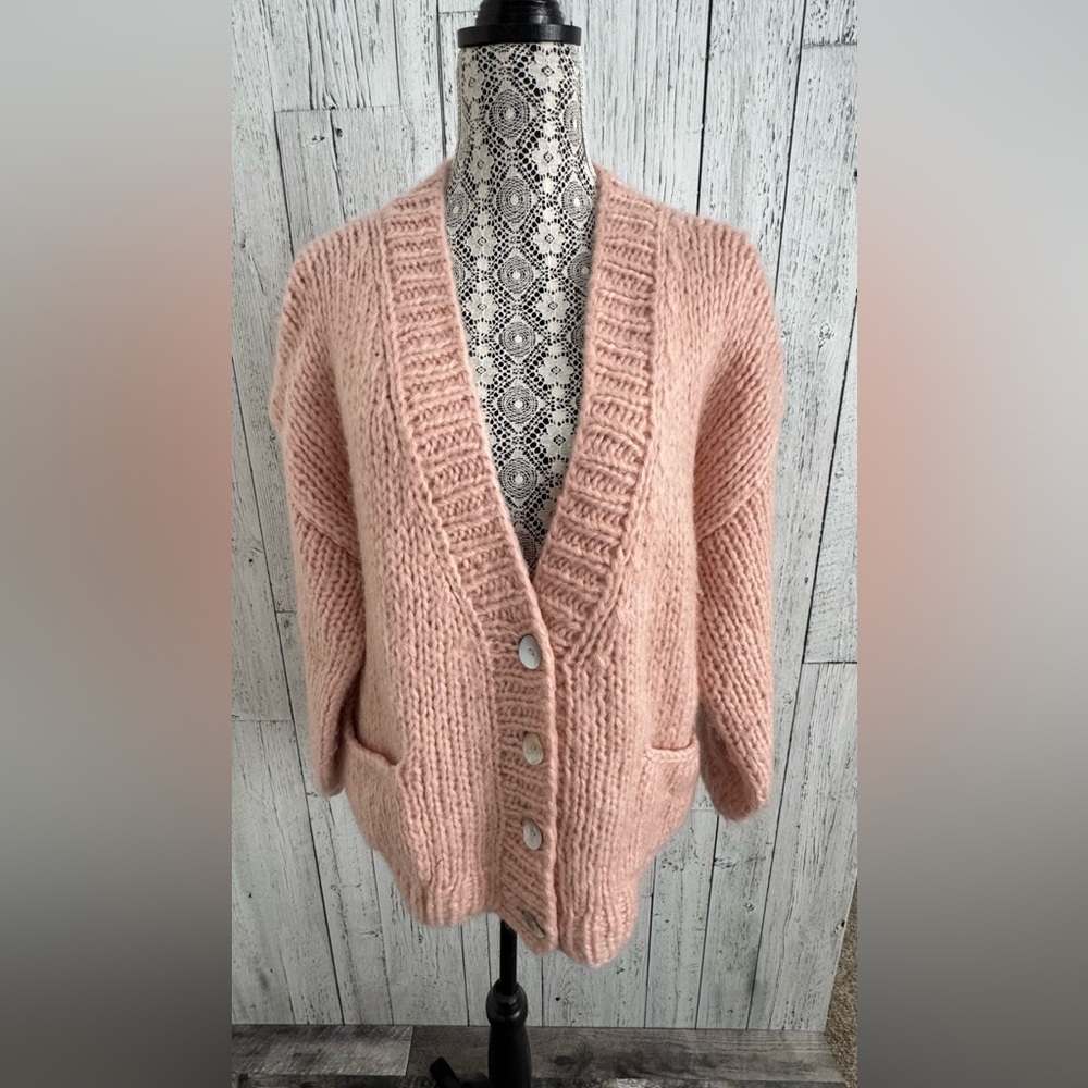 Chicwish Wool Blend Oversized Cardigan, Pink, EUC, H1
